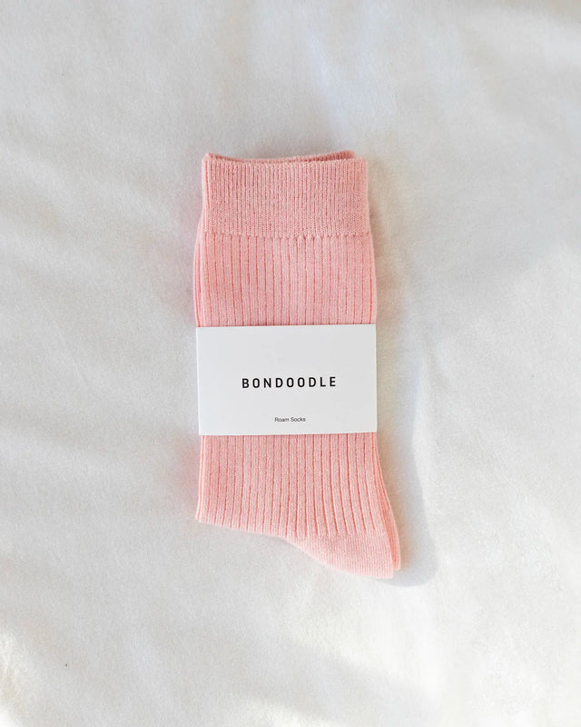 Light pink bondoodle cotton roam socks on a white background