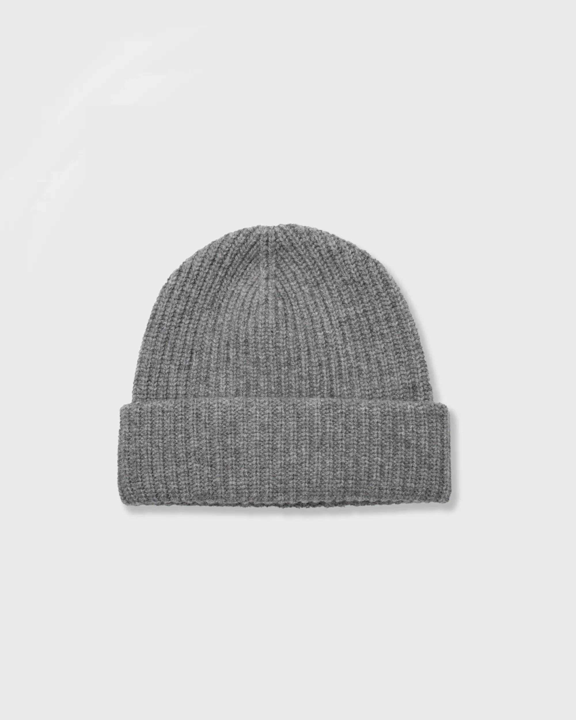 Gray knit beanie on a light gray background