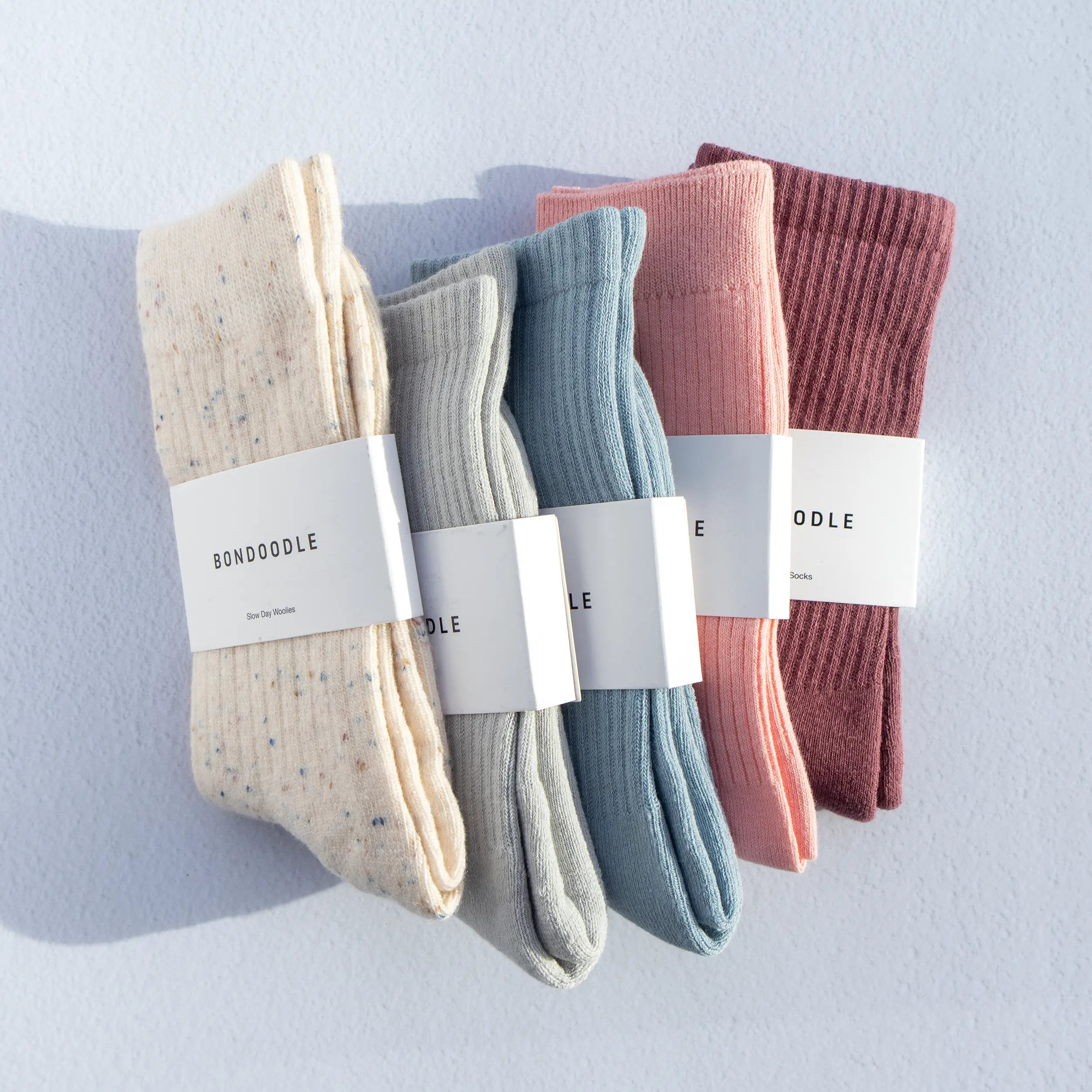 Bondoodle light spring toned cotton and wool sock collection. 
