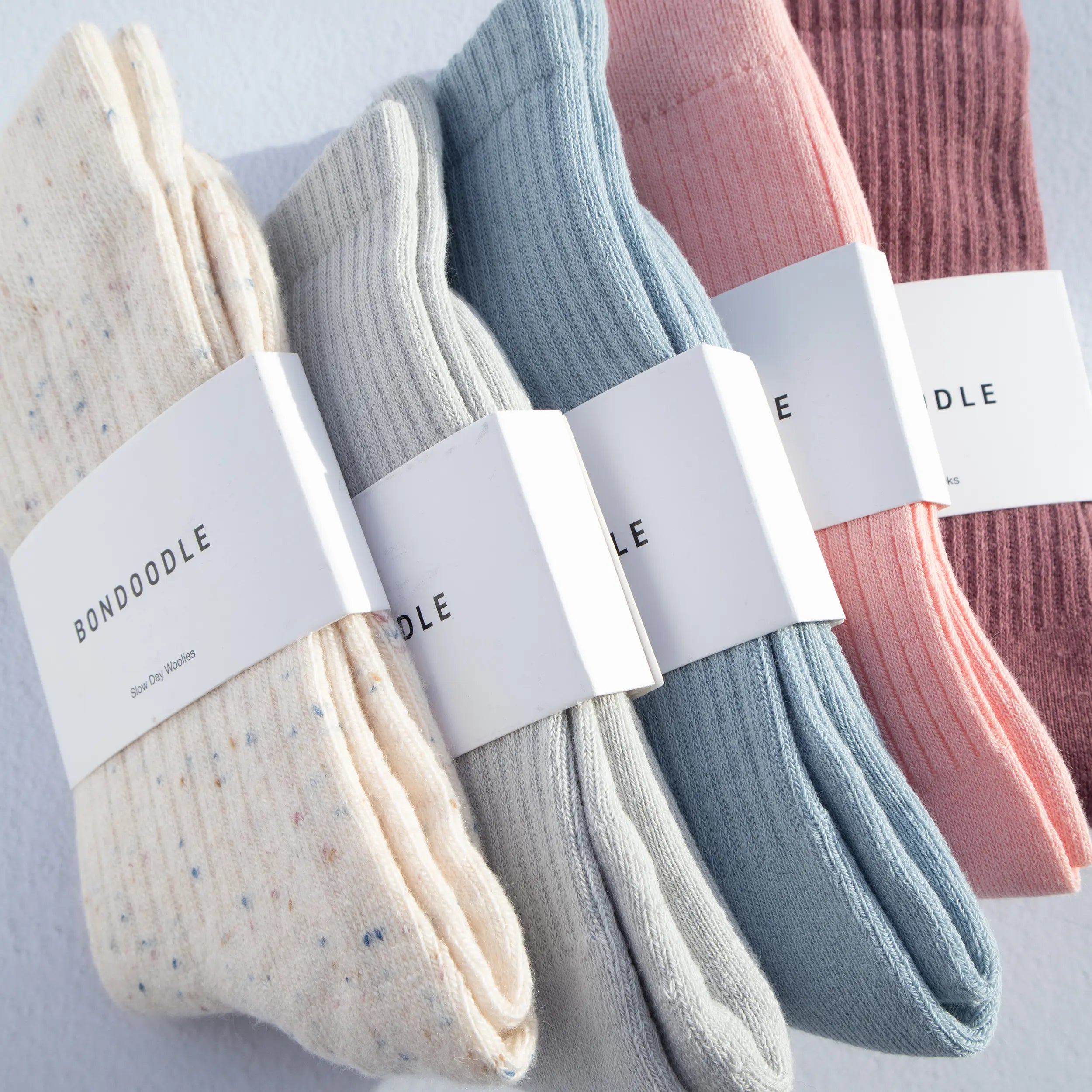 Bondoodle light spring toned cotton and wool sock collection. 